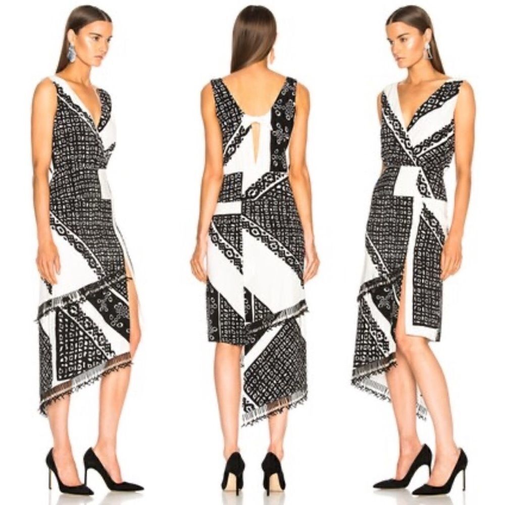Aquazzura Dress Womens Sz 10 pavilion asymmetrical Silk in optic Midi V Neck New
